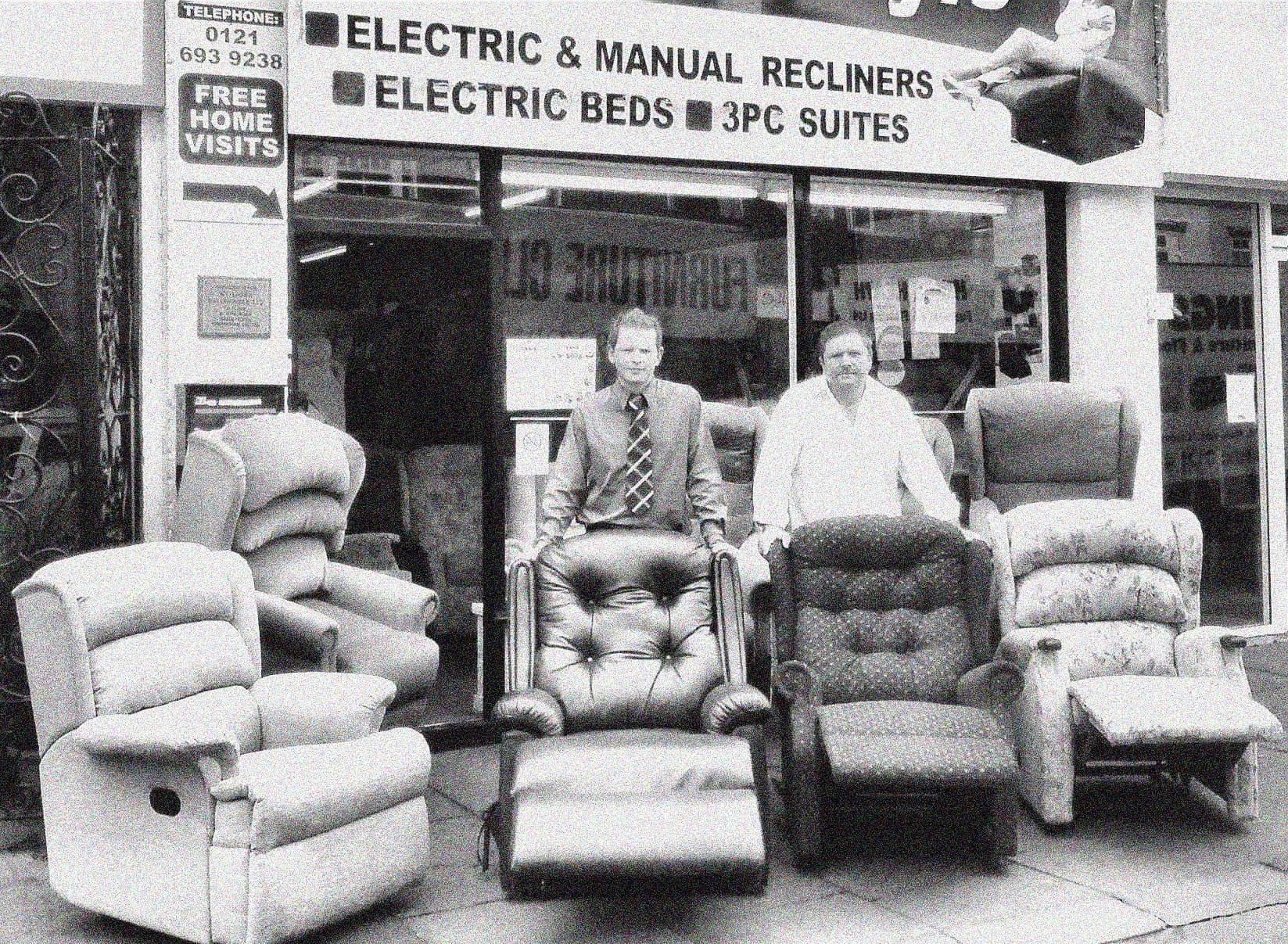 Scott and his dad Chris outside their Kings Heath shop in 1999