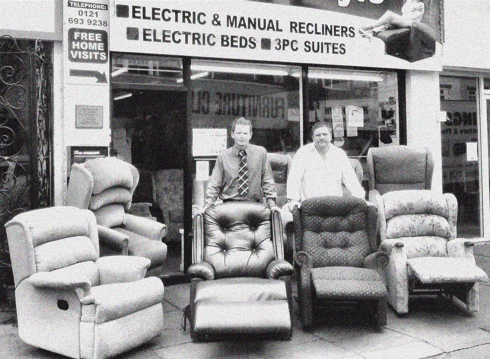 Scott and his dad Chris outside their Kings Heath shop in 1999