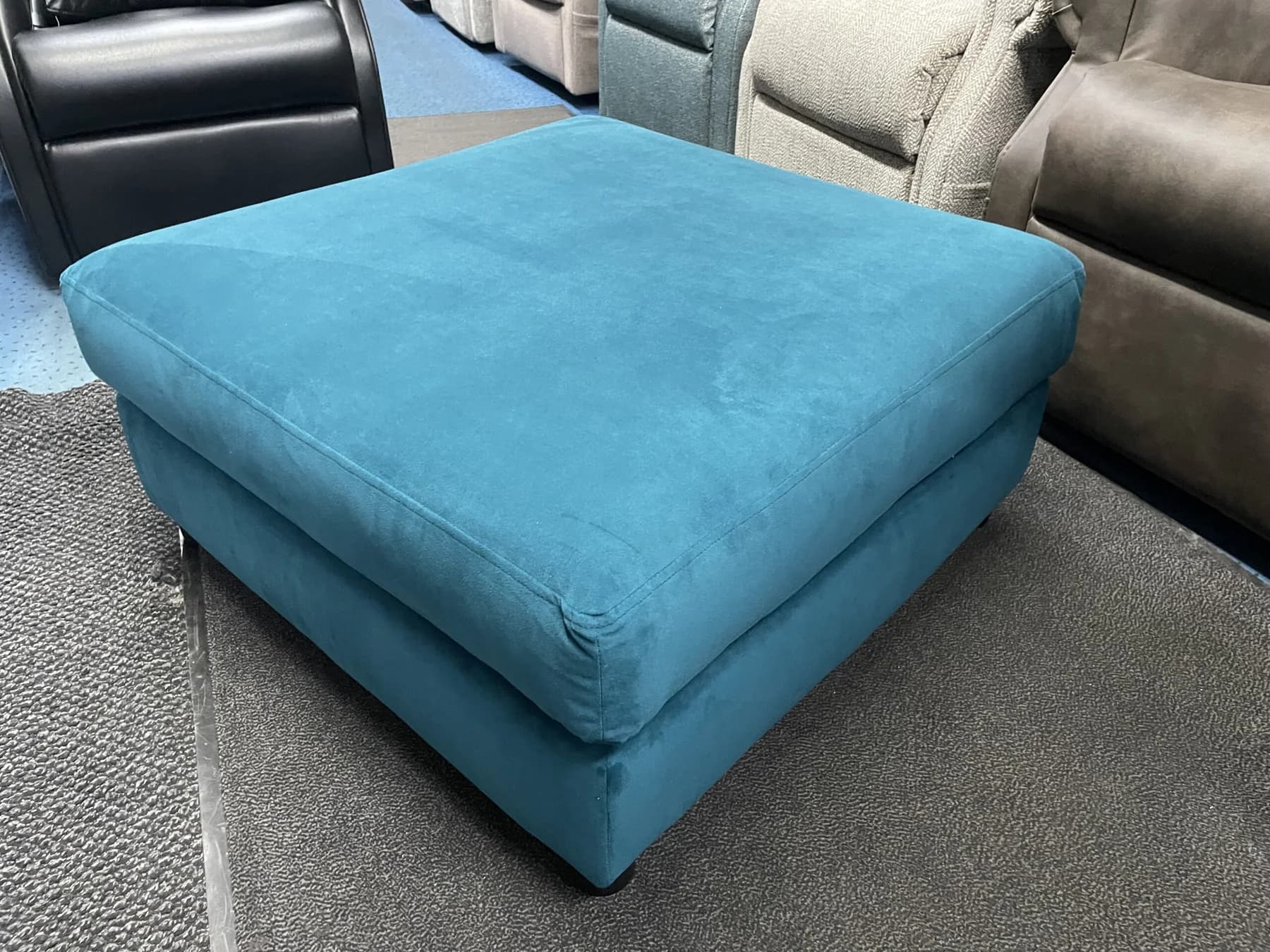 The Lounge Co. Footstool in Blue Larimar Soft Velvet