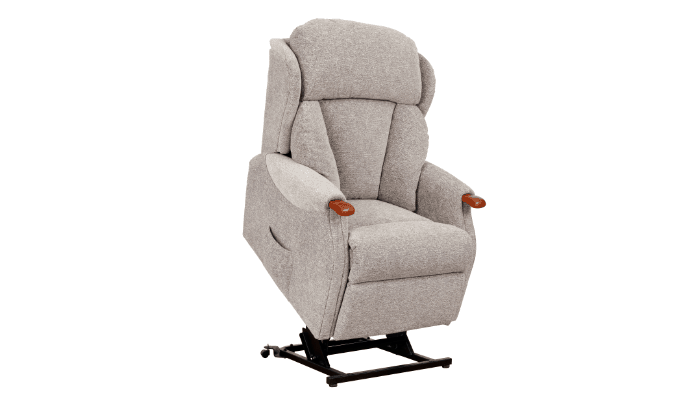 Manufacturer illustration of a Canterbury chair in a raised position; upholstery and configuration may differ from this stocked chair.