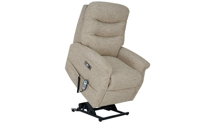 Manufacturer illustration of a Hollingwell chair in a raised position; upholstery and configuration may differ from this stocked chair.