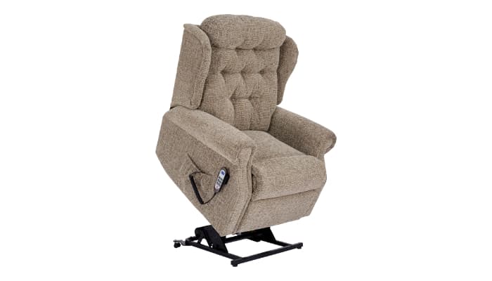 Manufacturer illustration of a Woburn chair in a raised position; upholstery and configuration may differ from this stocked chair.
