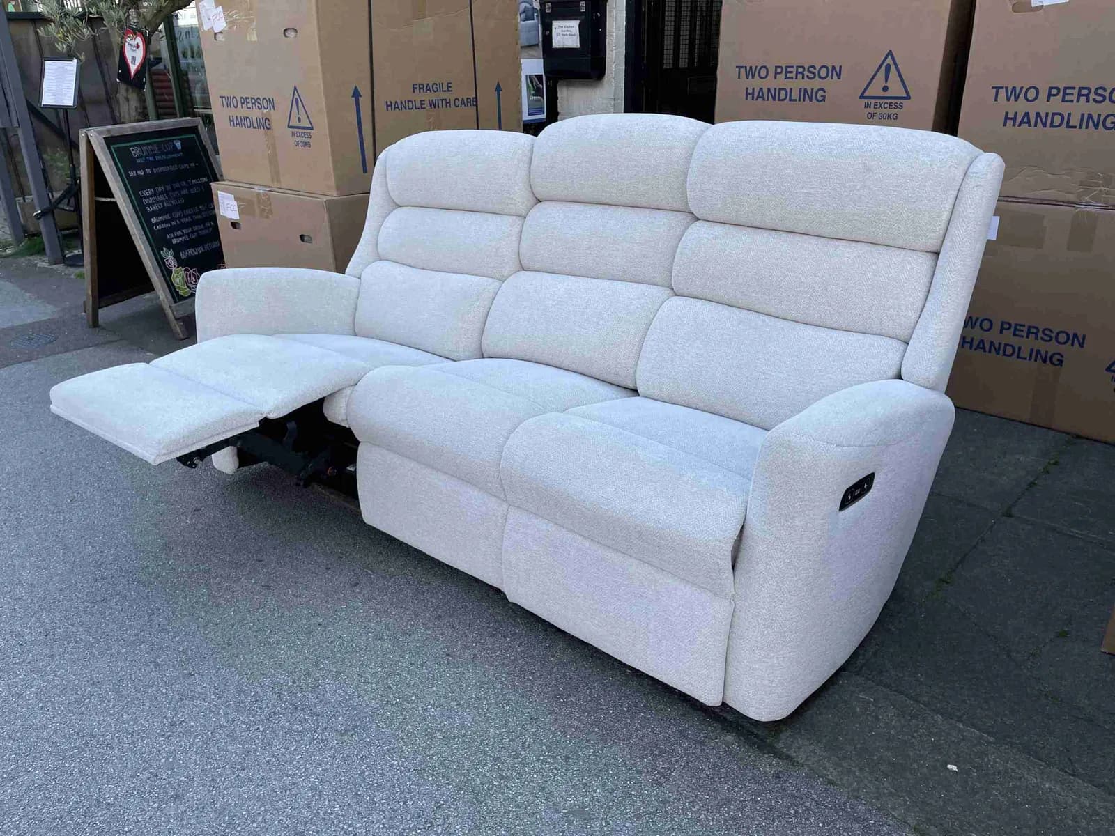 Somersby Dual Motor Three Seater Recliner Settee Upholstered in Ripple Caramel — photograph 1