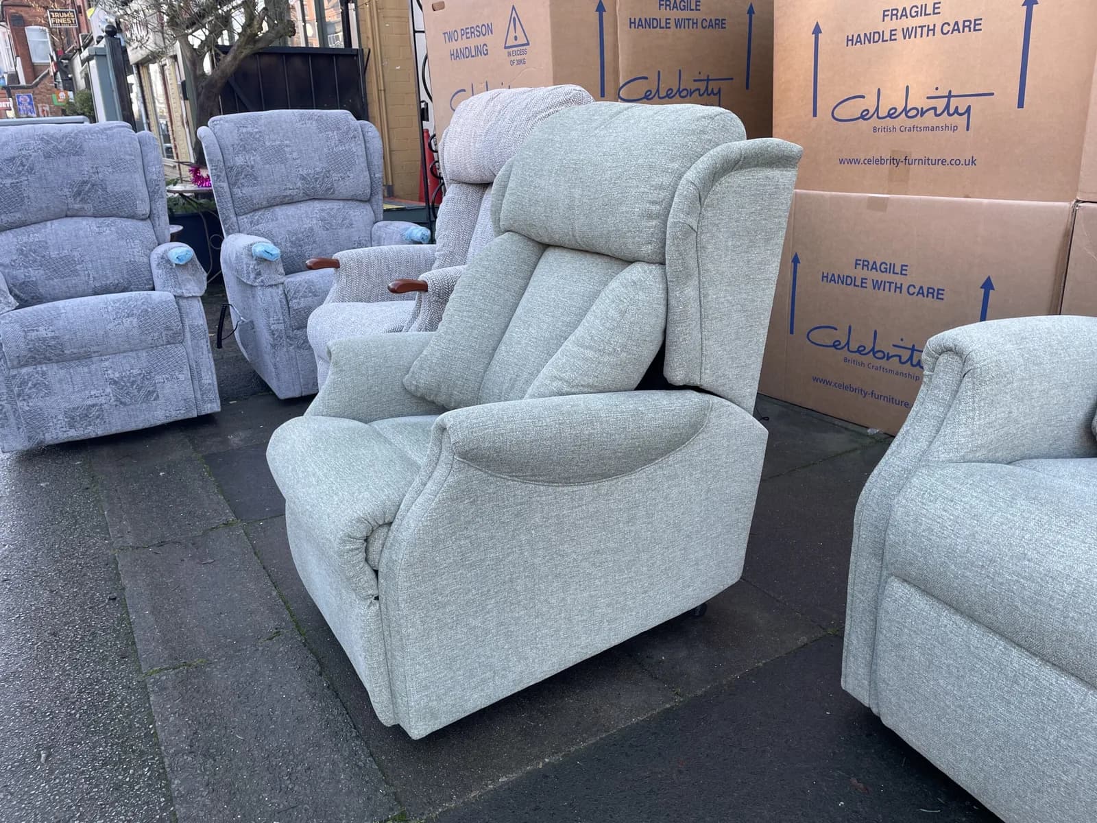 Celebrity Canterbury Petite Size Cloud Zero Triple Motor Riser Recliner in Kira Sage — photograph 1