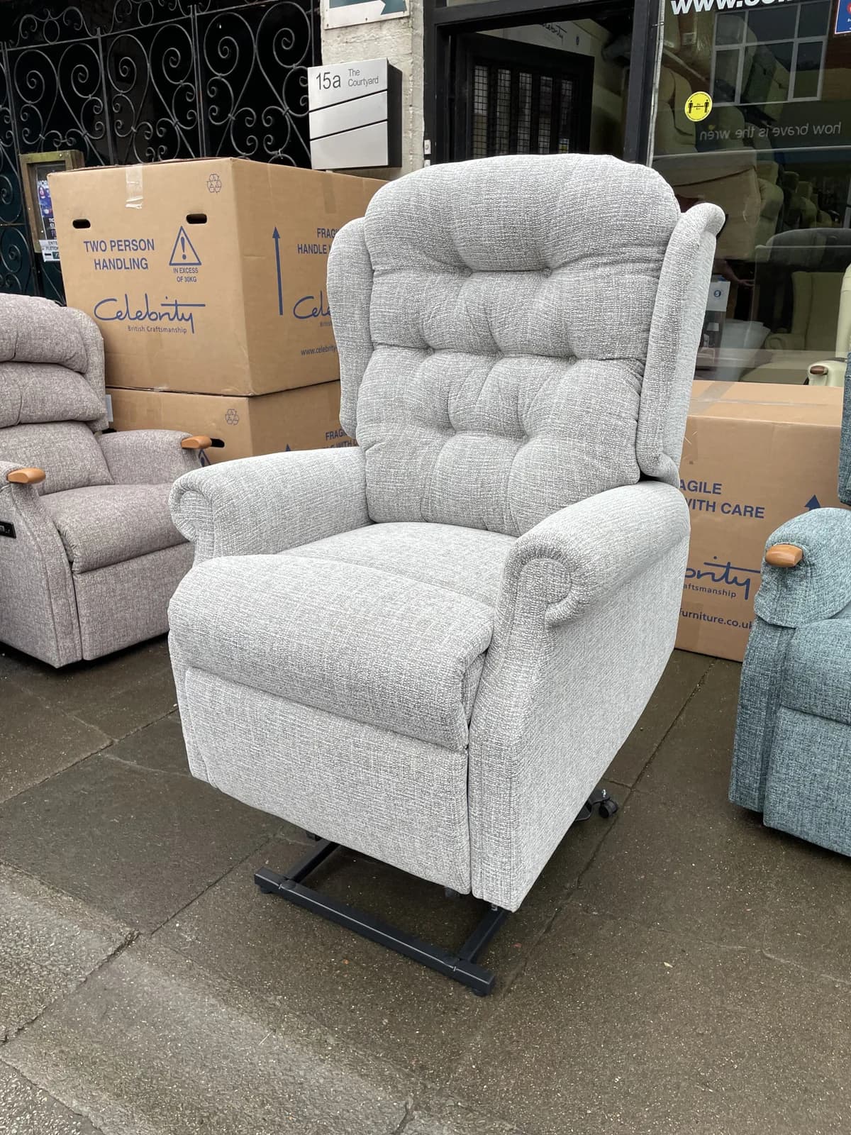 Celebrity Woburn Triple Motor CLOUD Riser Recliner with Adjustable Headrest and Adjustable Lumbar Support in Eden Silver — photograph 1