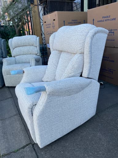 Canterbury Large dual-motor chair in Byron Cappuccino fabric, upright front view