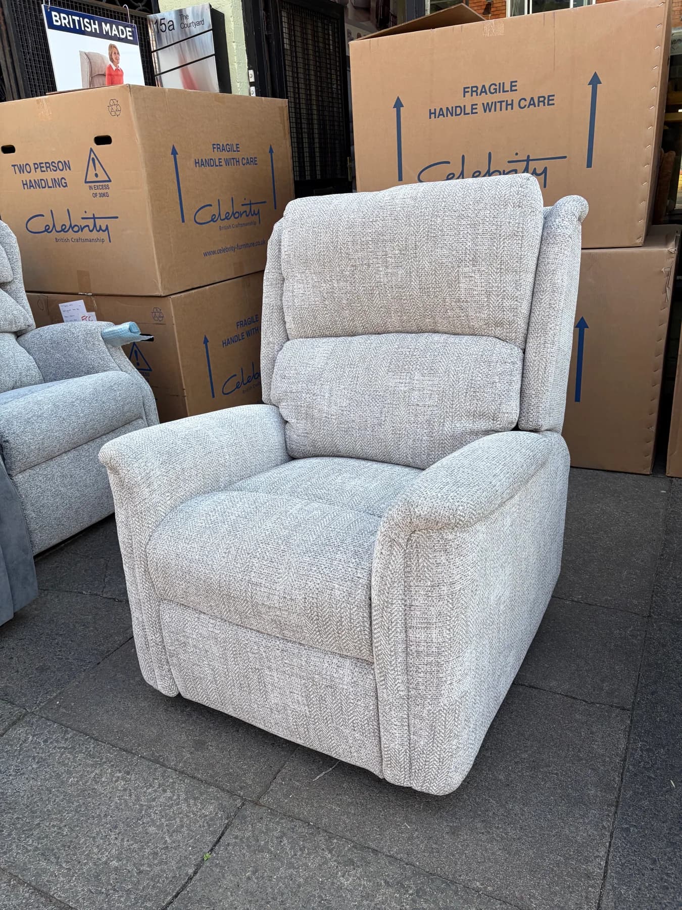Farndon Standard Cloud Zero chair in Montage Pebble fabric, upright front view