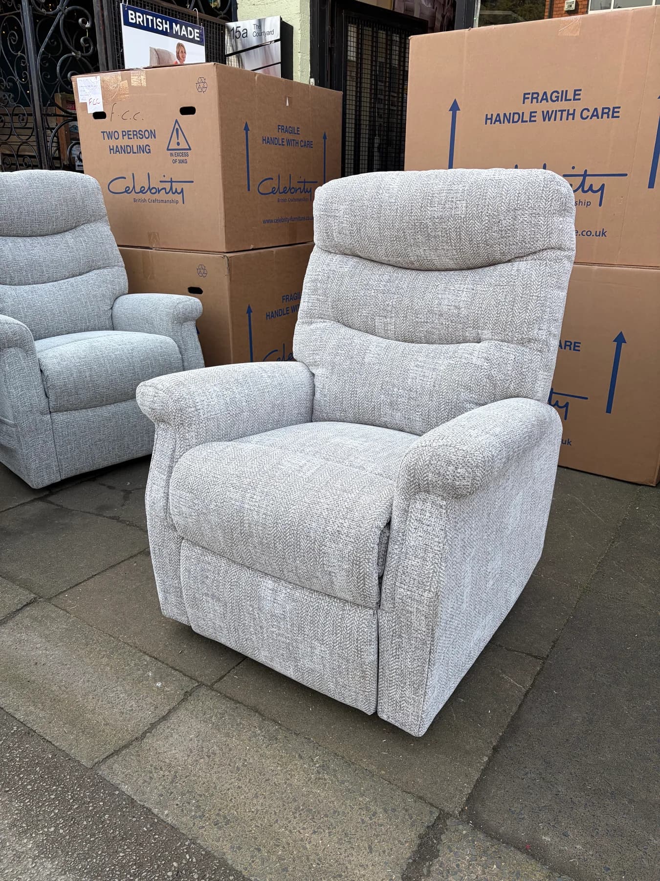 Hollingwell Large dual-motor chair in Montage Pebble fabric, upright front view