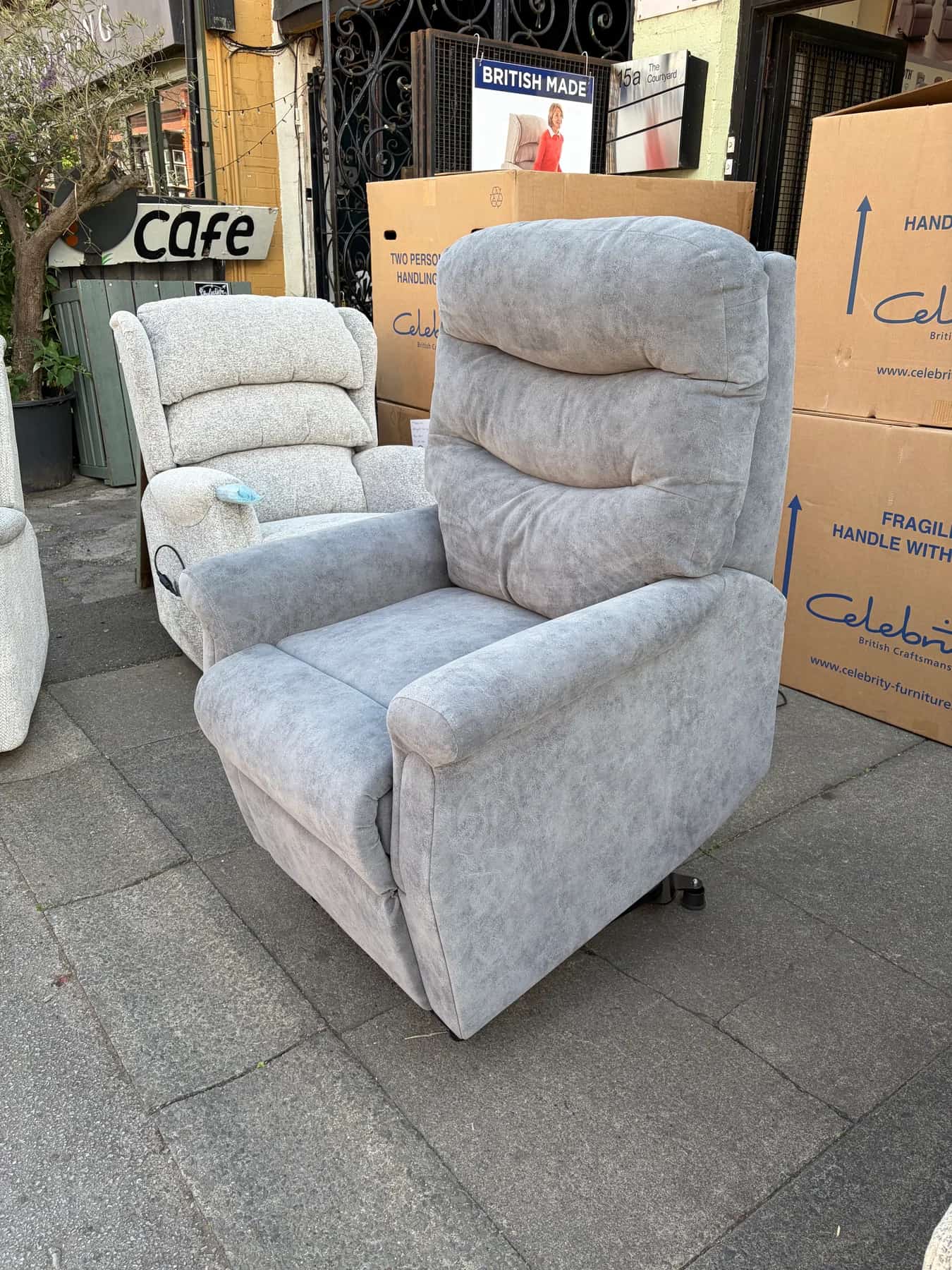 Hollingwell Standard Cloud Zero chair in Bison Storm fabric, front view