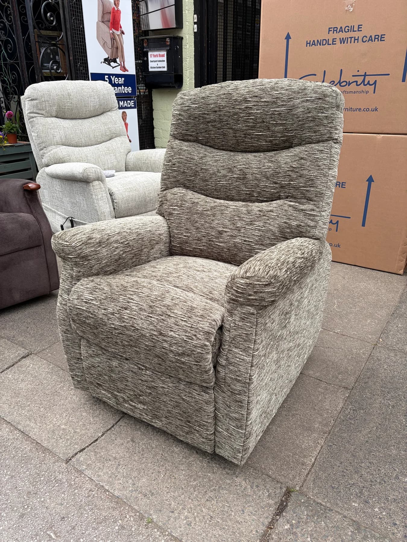 Hollingwell Standard Cloud Zero chair in Orla Forrest fabric, upright front view