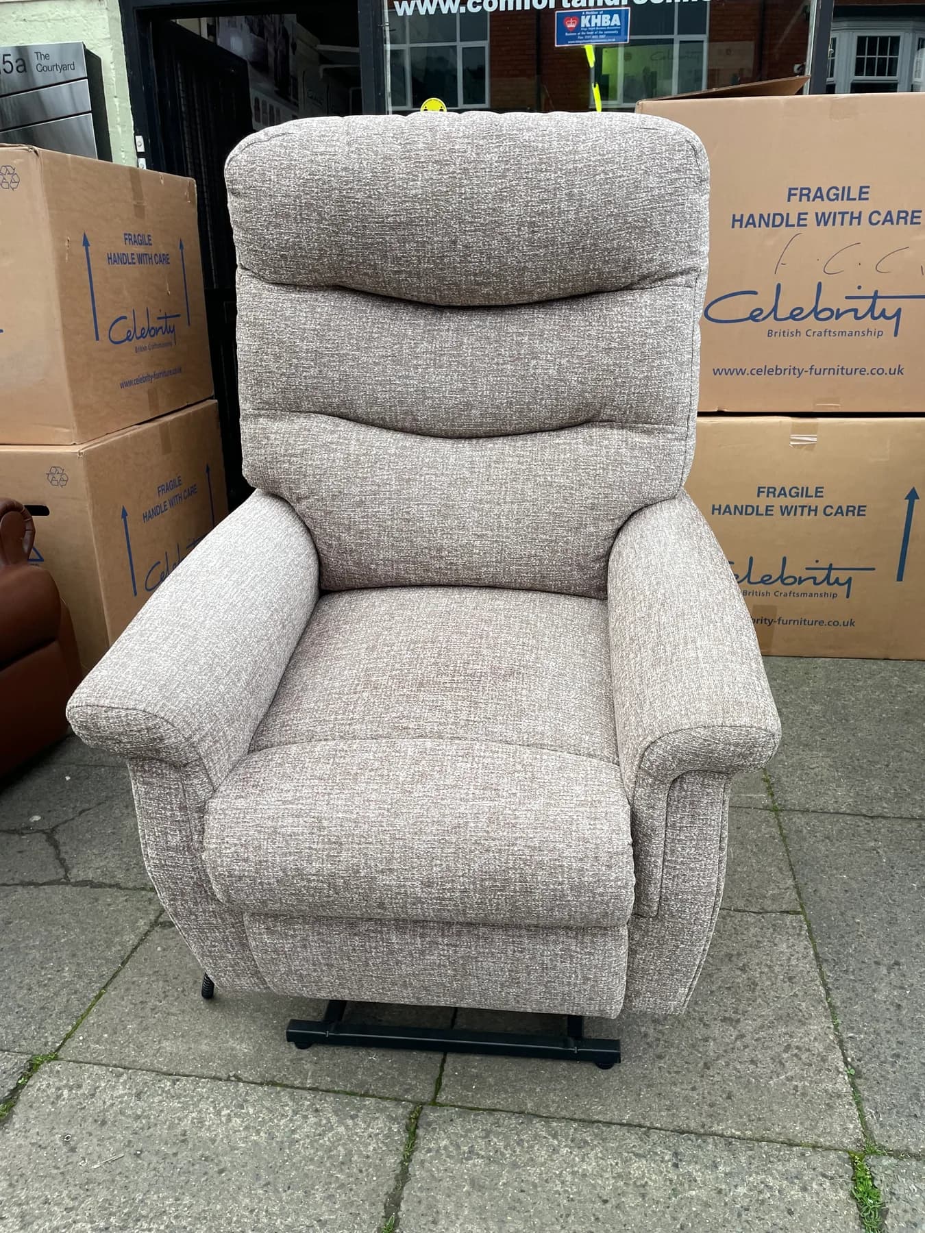 Hollingwell Standard dual-motor chair in Filey Natural fabric, upright front view