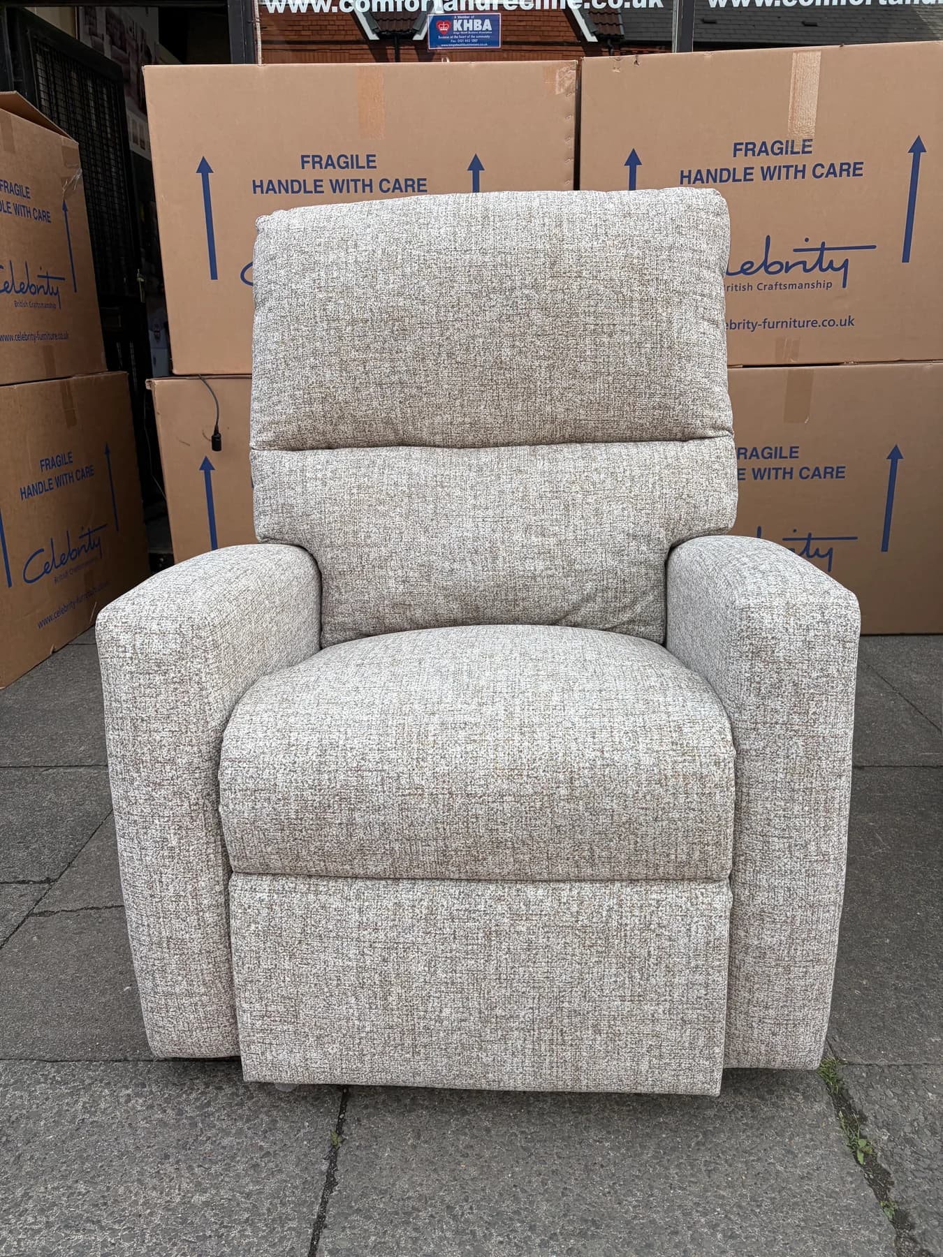 Southwell Large electric recliner in Alpine Granite, upright front view