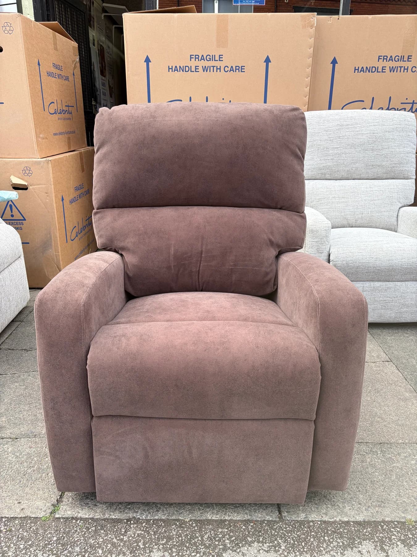 Southwell Standard electric recliner in Bison Saddle, upright front view