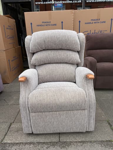 Westbury Large Cloud Zero riser recliner with adjustable headrest in Dalby Moss, upright front view