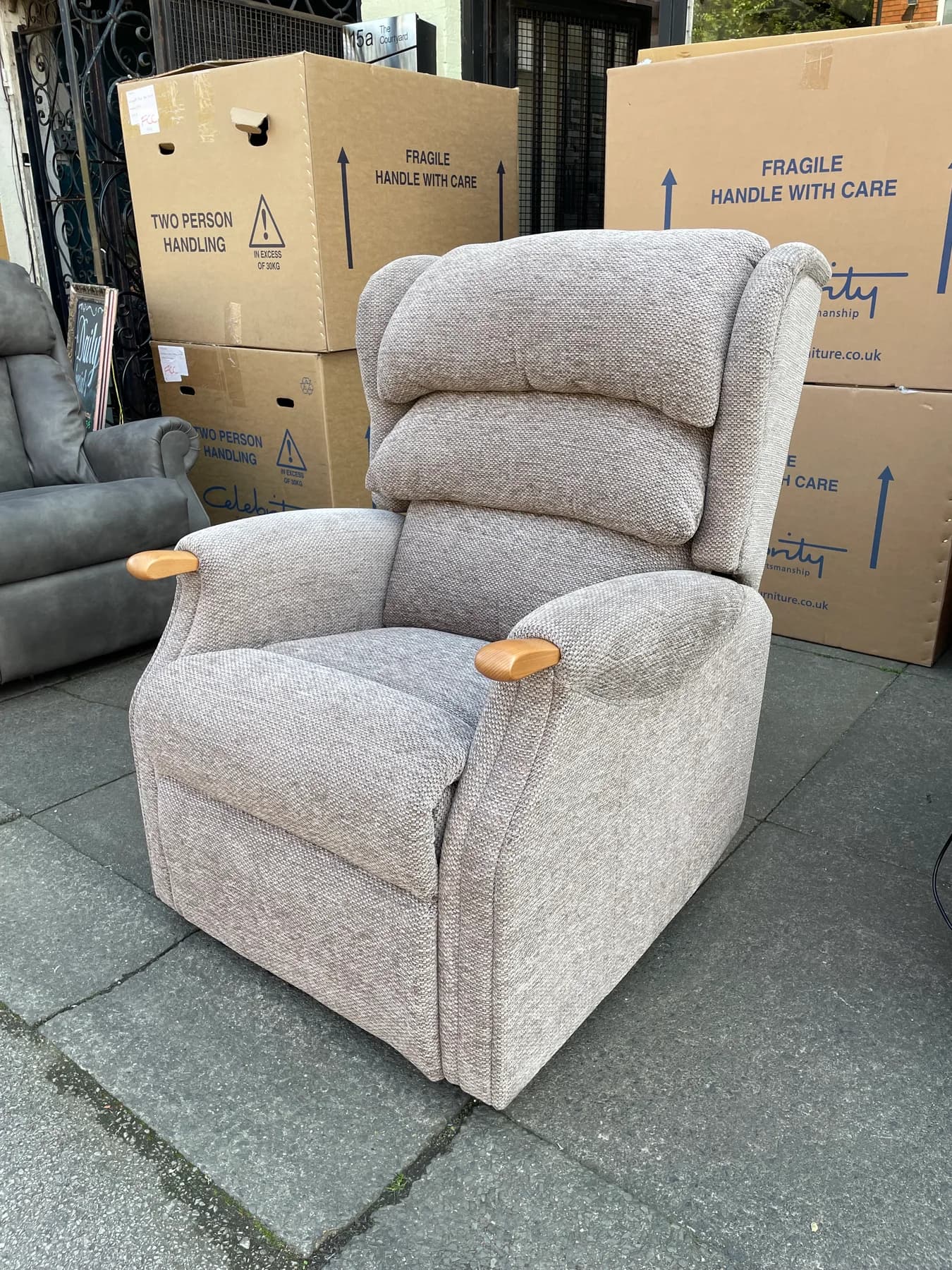 Westbury Large dual-motor chair in fawn marl fabric, upright front view