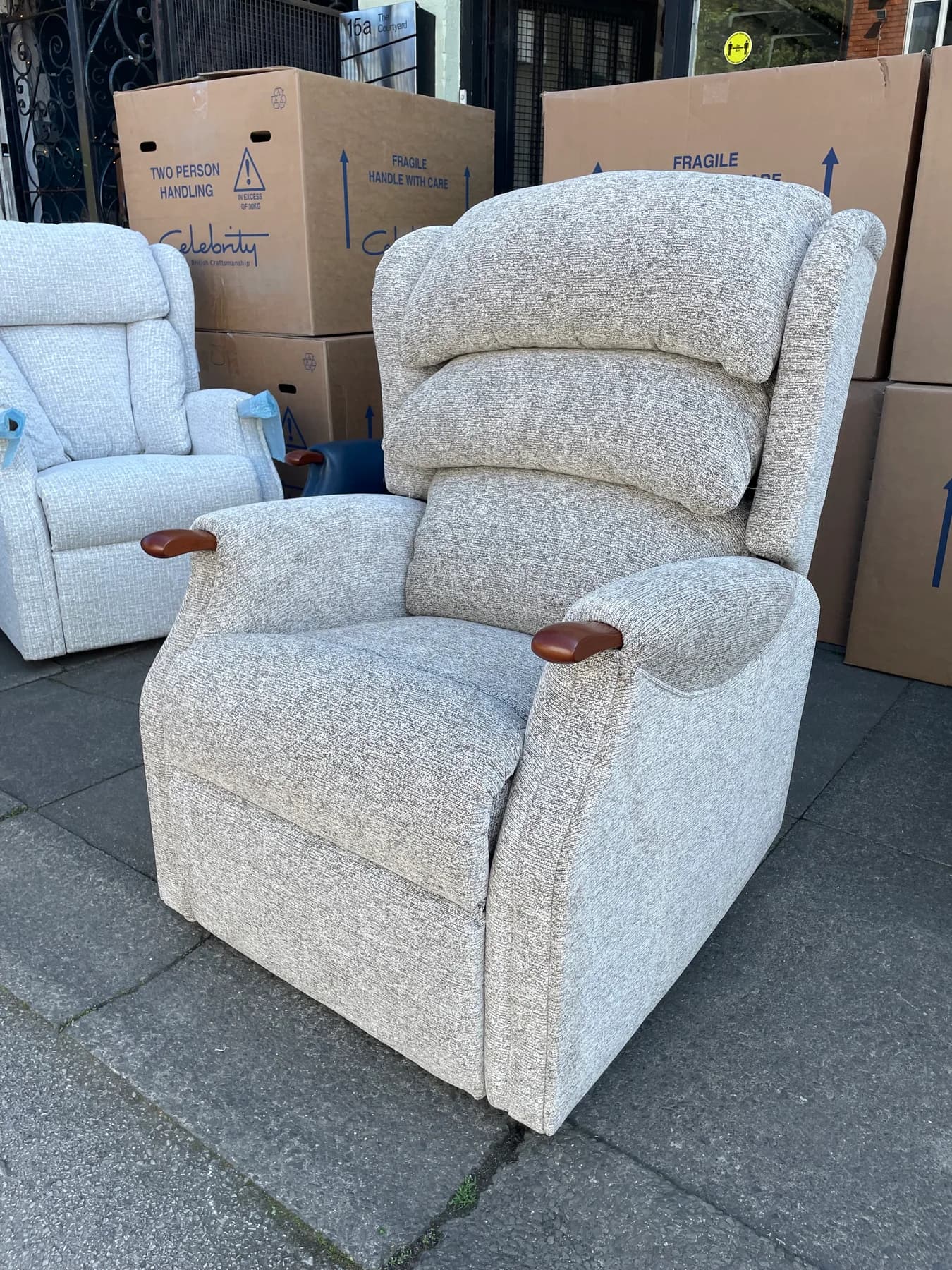 Westbury Large dual-motor chair in cream marl fabric, upright front view