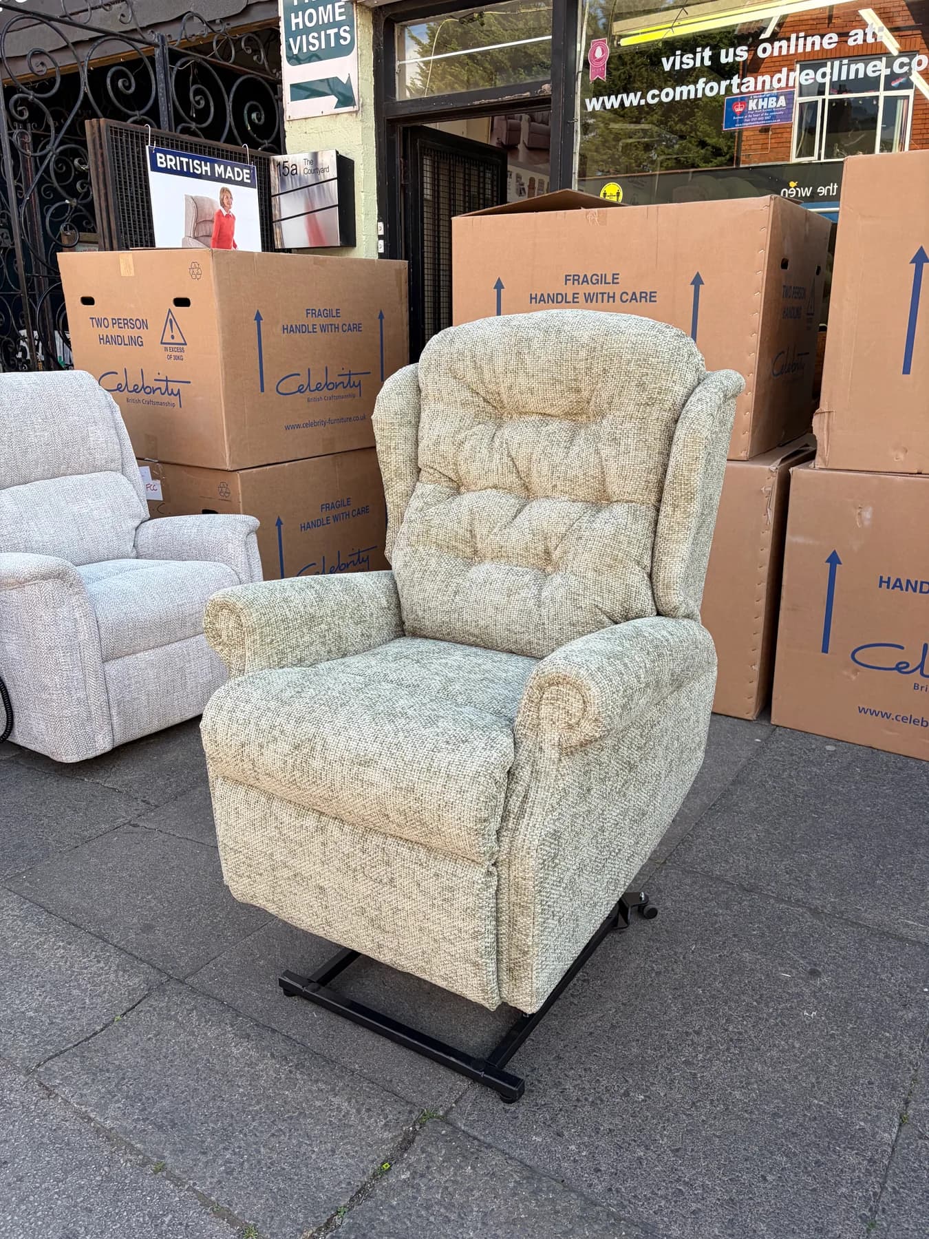 Woburn Petite Cloud Zero chair in Weave Green fabric, front view