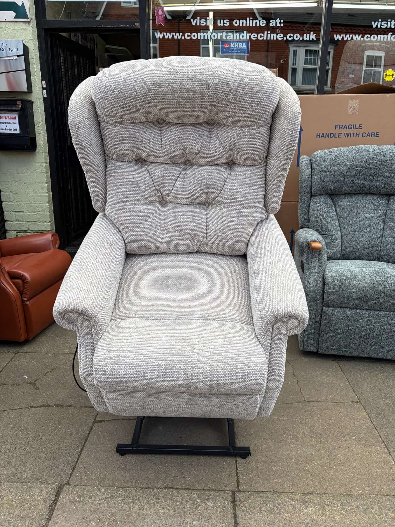 Woburn Standard dual-motor chair in Elgin Oyster fabric, front view