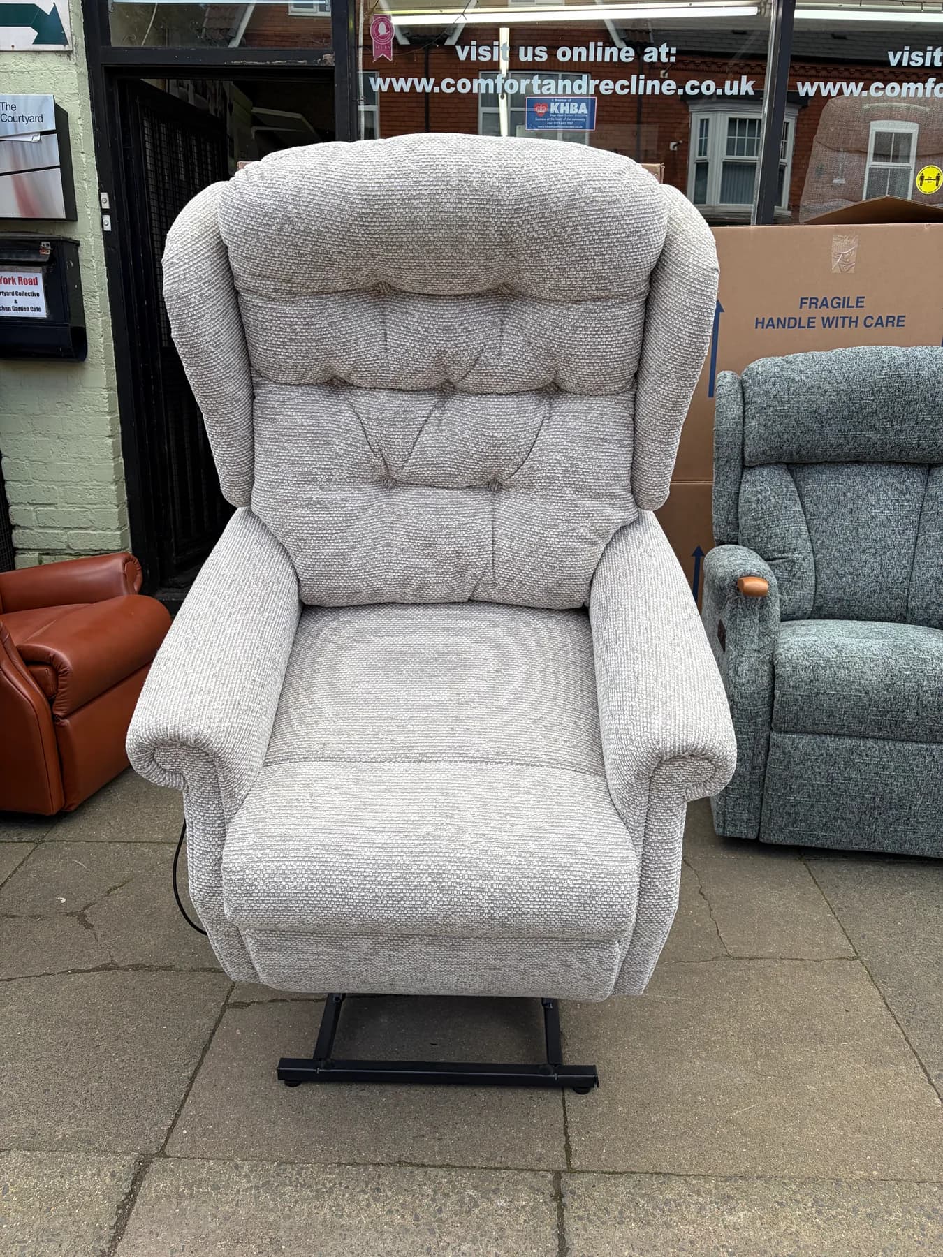 Woburn Standard dual-motor chair in Elgin Oyster fabric, front view