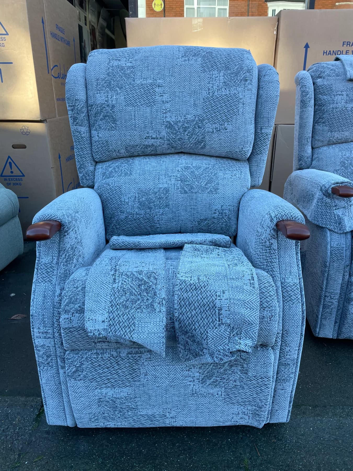 Wrestbury Standard dual-motor chair in Reggio Slate fabric with armcaps, front view