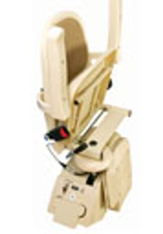 Brooks straight stairlift folded against the staircase